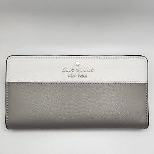 Kate Spade Slim Billfold Wallet - Saffiano Leather - Gray and White - NWT